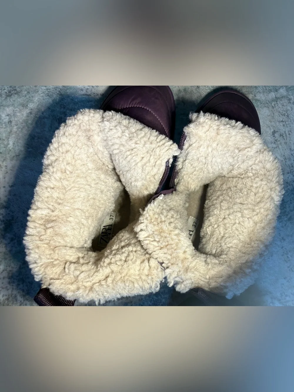 Zara My Winter Boot Women 37 US 6.5 Purple Puffer Sherpa Ankle Boots